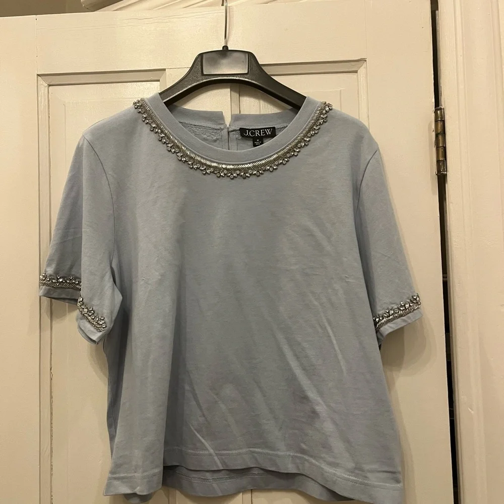 NWOT - J. Crew Blue Embellished Boxy Tee - Picture 1 of 3
